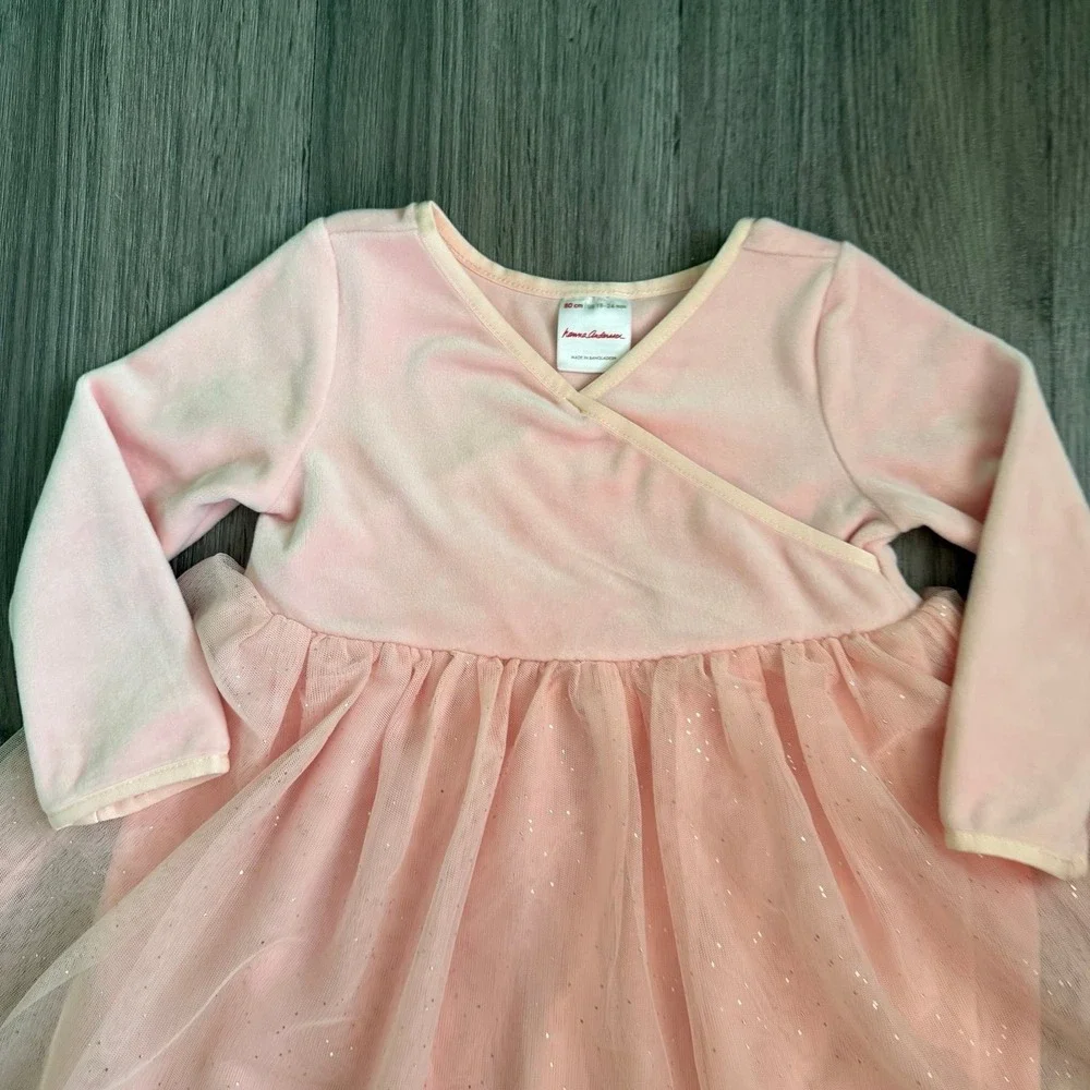 Hanna Andersson Balletcore Princess Pink Empire Waist Glitter Tulle Dress 18-24M